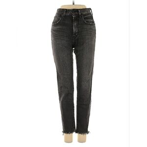Moussy Vintage Jeans Sz 23 Black Frayed Hem High Rise Straight Leg Denim Distres